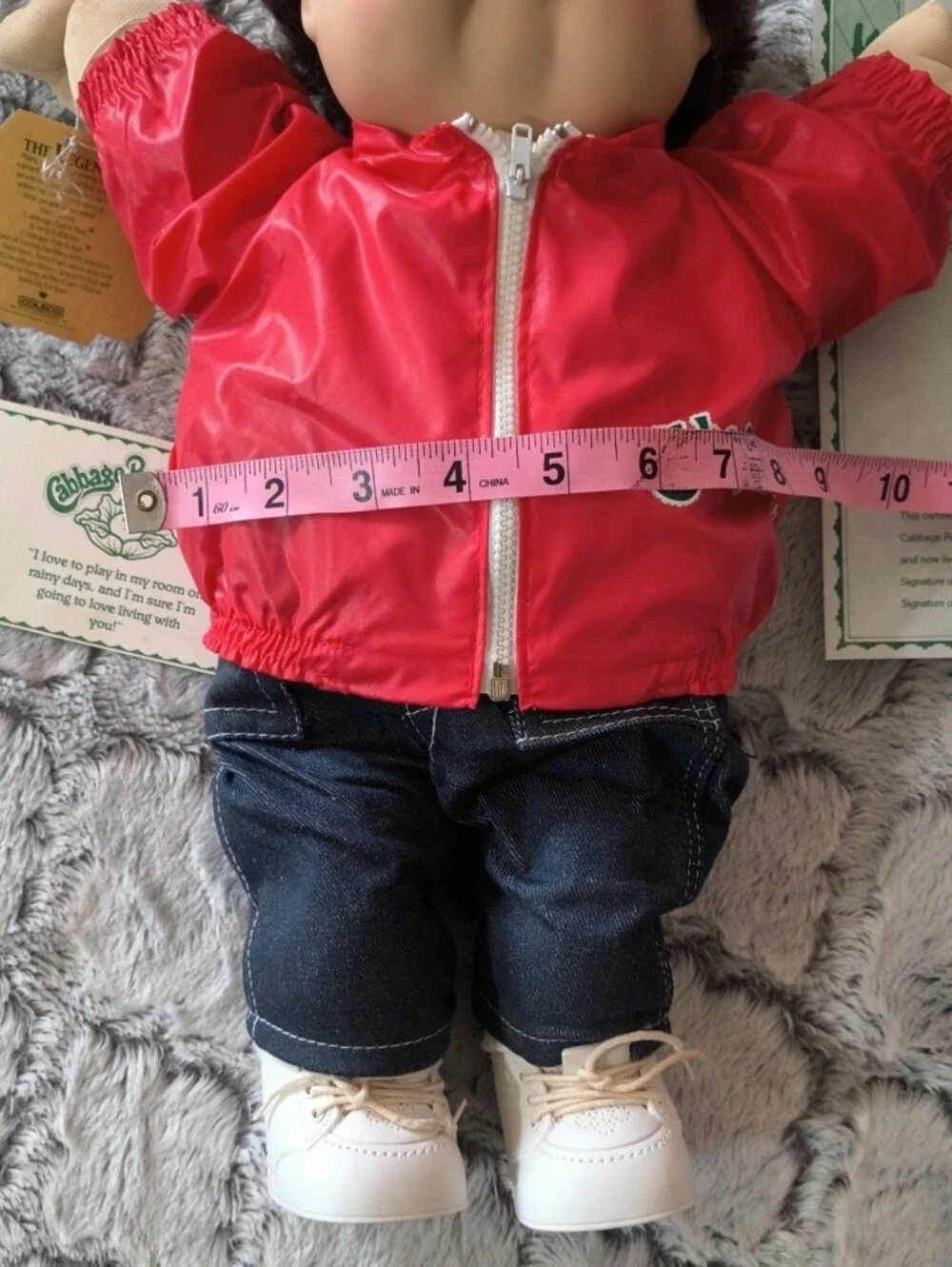 Cabbage Patch Doll 1982 in Vintage Red Jacket / Jeans Boy - Has Tags And Papers